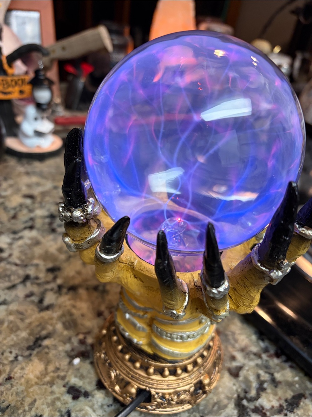 Decorative Yellow Hand Plasma Lantern with Blue-Purple Orb
